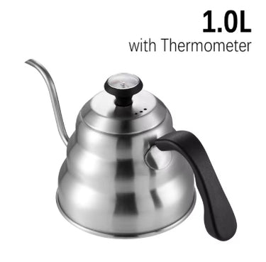 stainless steel gooseneck kettle with thermometer